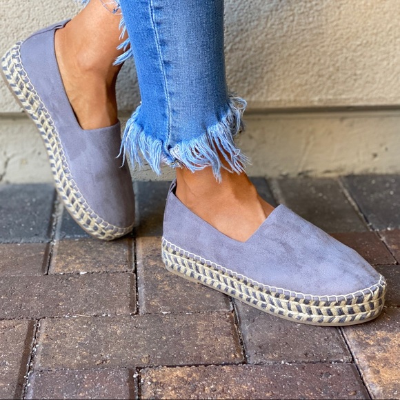 Blue Espadrille Chunky Flatform Slip On Loafers - Picture 3 of 12